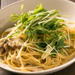 水菜と窯焼きチキンの和風ガーリック